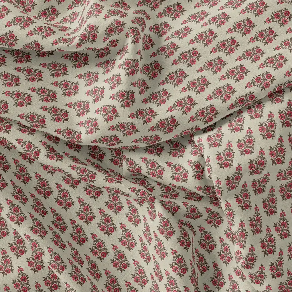 Tan Flower Poly Muslin Printed Fabric - Image 4