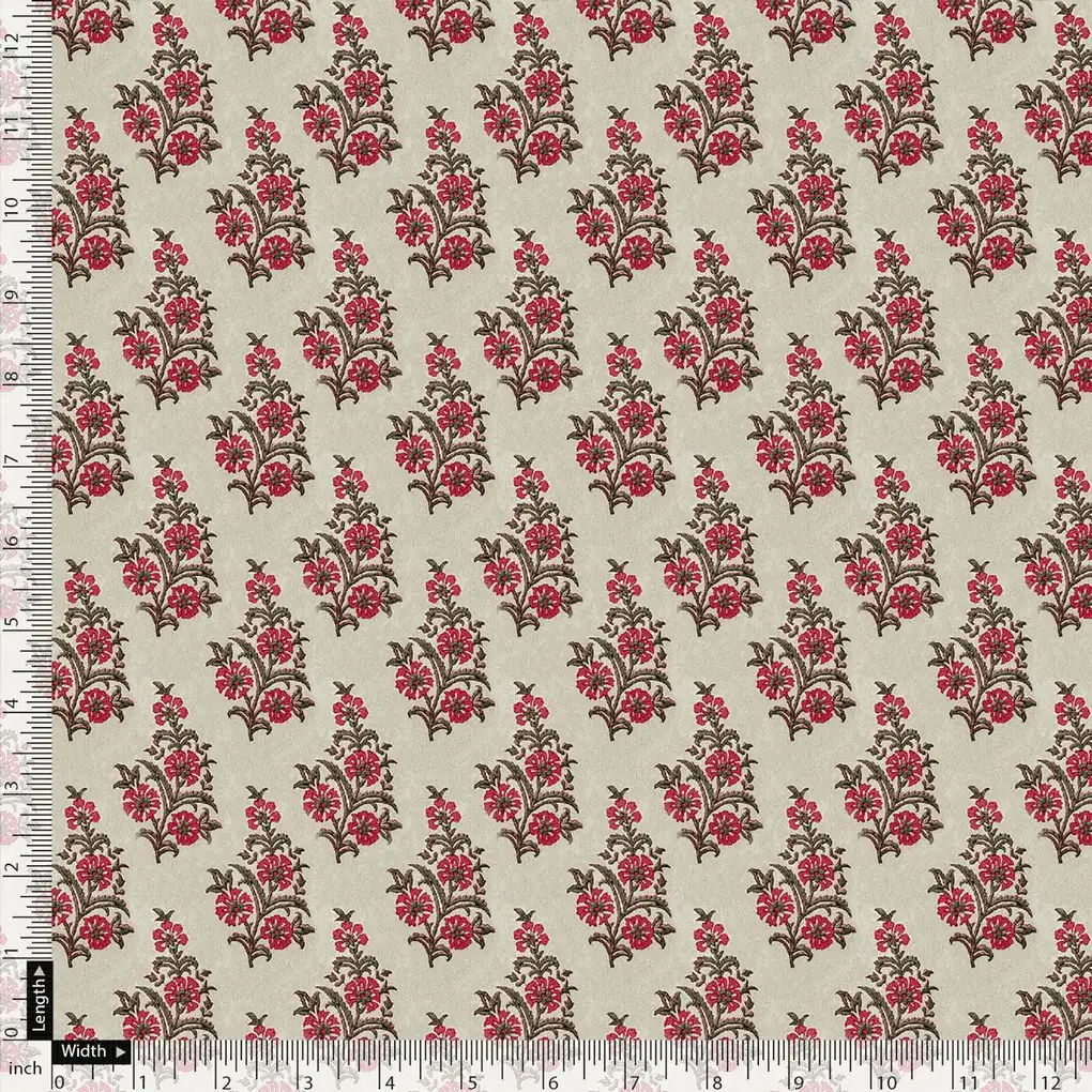 Tan Flower Poly Muslin Printed Fabric - Image 5