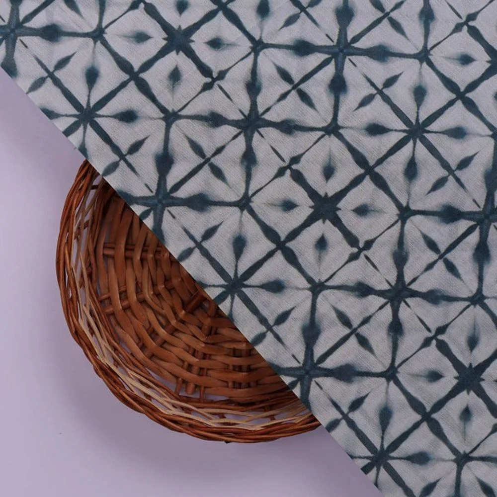 Teal Blue Geometric Tie & Dye Pattern Chanderi Fabric - Image 2