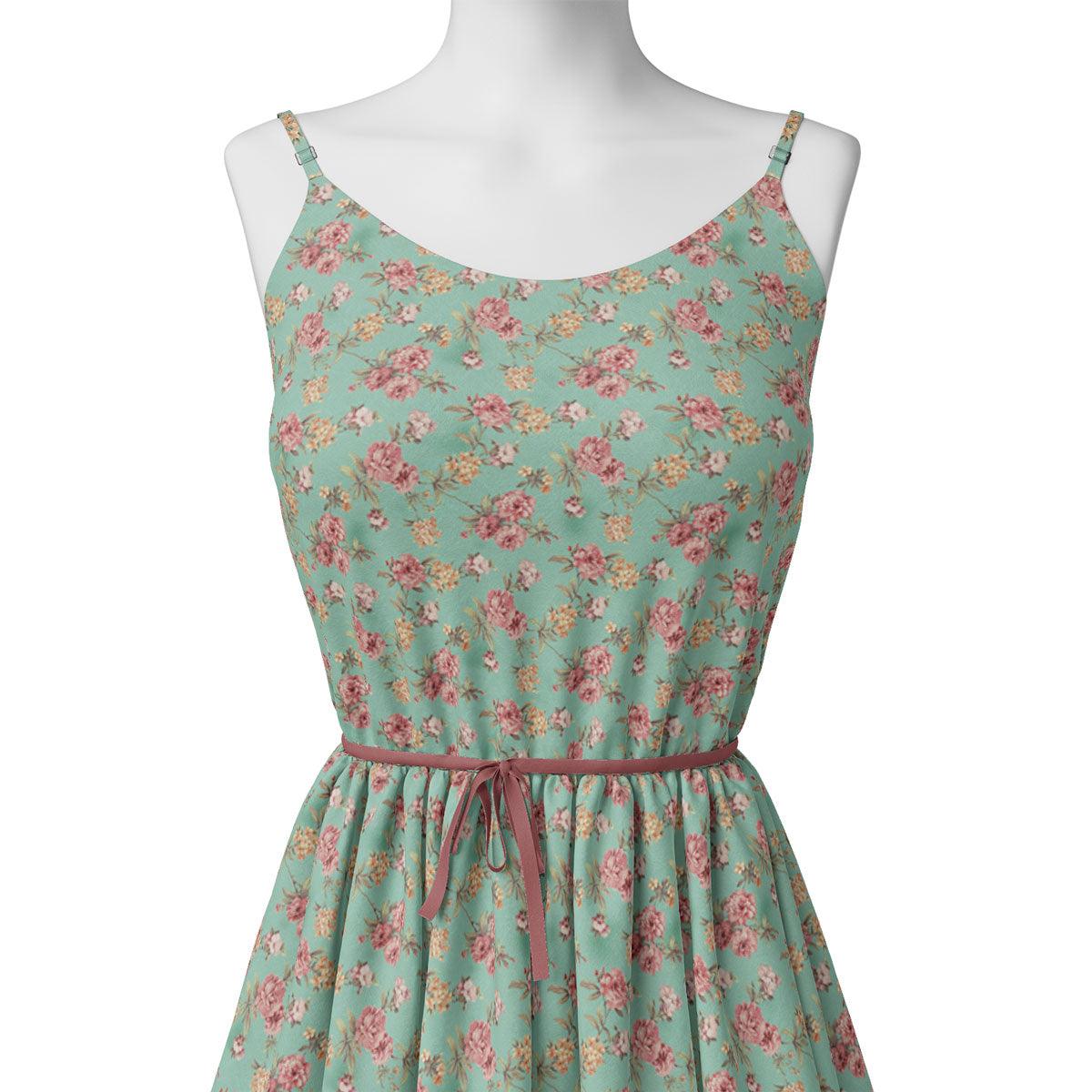 Teal Flower Weightless Printed Fabric - Image 2