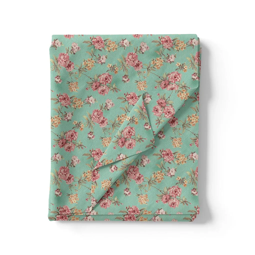 Teal Flower Weightless Printed Fabric - Image 3