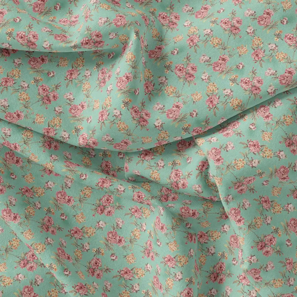 Teal Flower Weightless Printed Fabric - Image 4