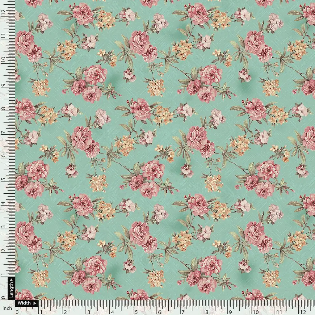 Teal Flower Weightless Printed Fabric - Image 5