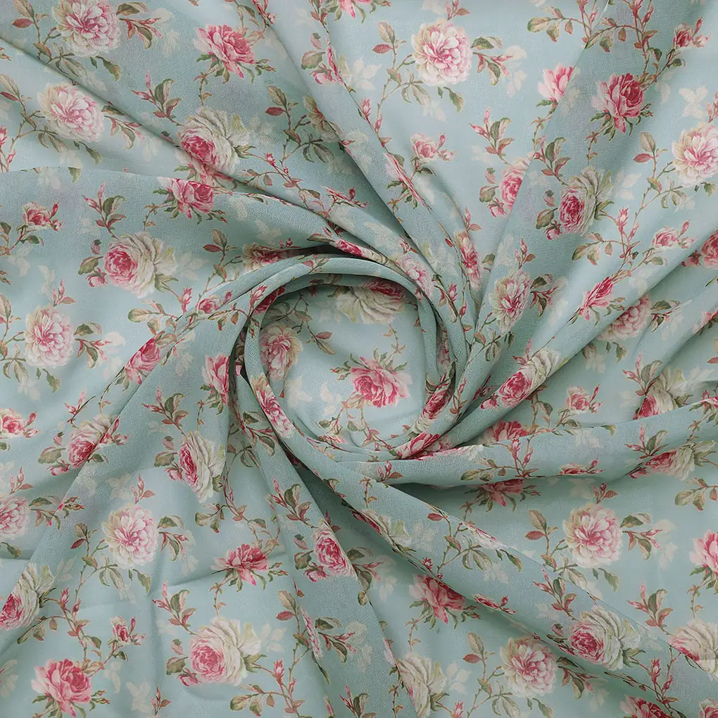 Teal Flower Weightless Printed Fabric - Image 2