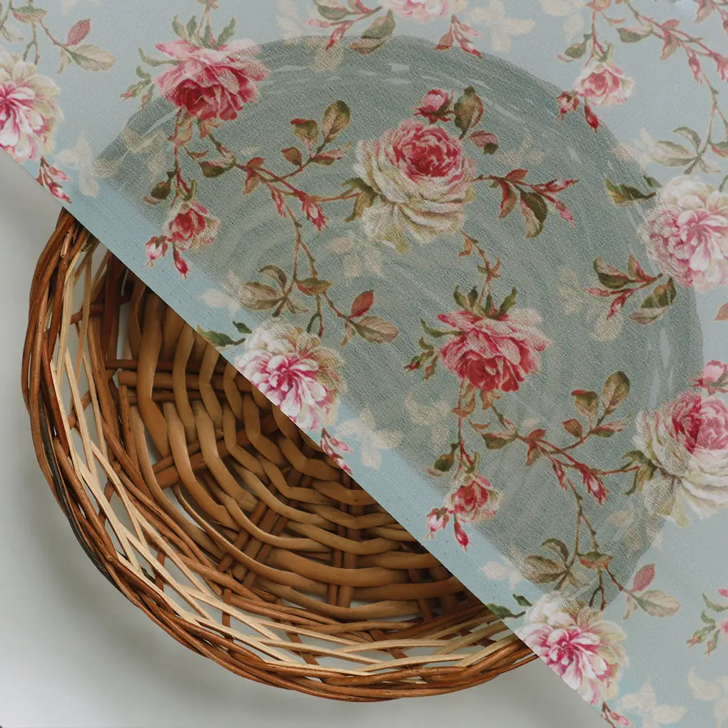 Teal Flower Weightless Printed Fabric - Image 3