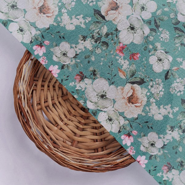 Teal Tusser Silk with Blooming Floral Print - Image 3