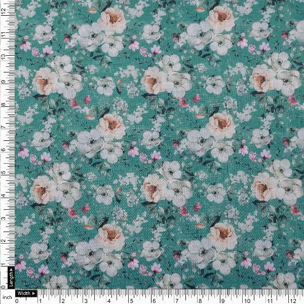 Teal Tusser Silk with Blooming Floral Print - Image 4