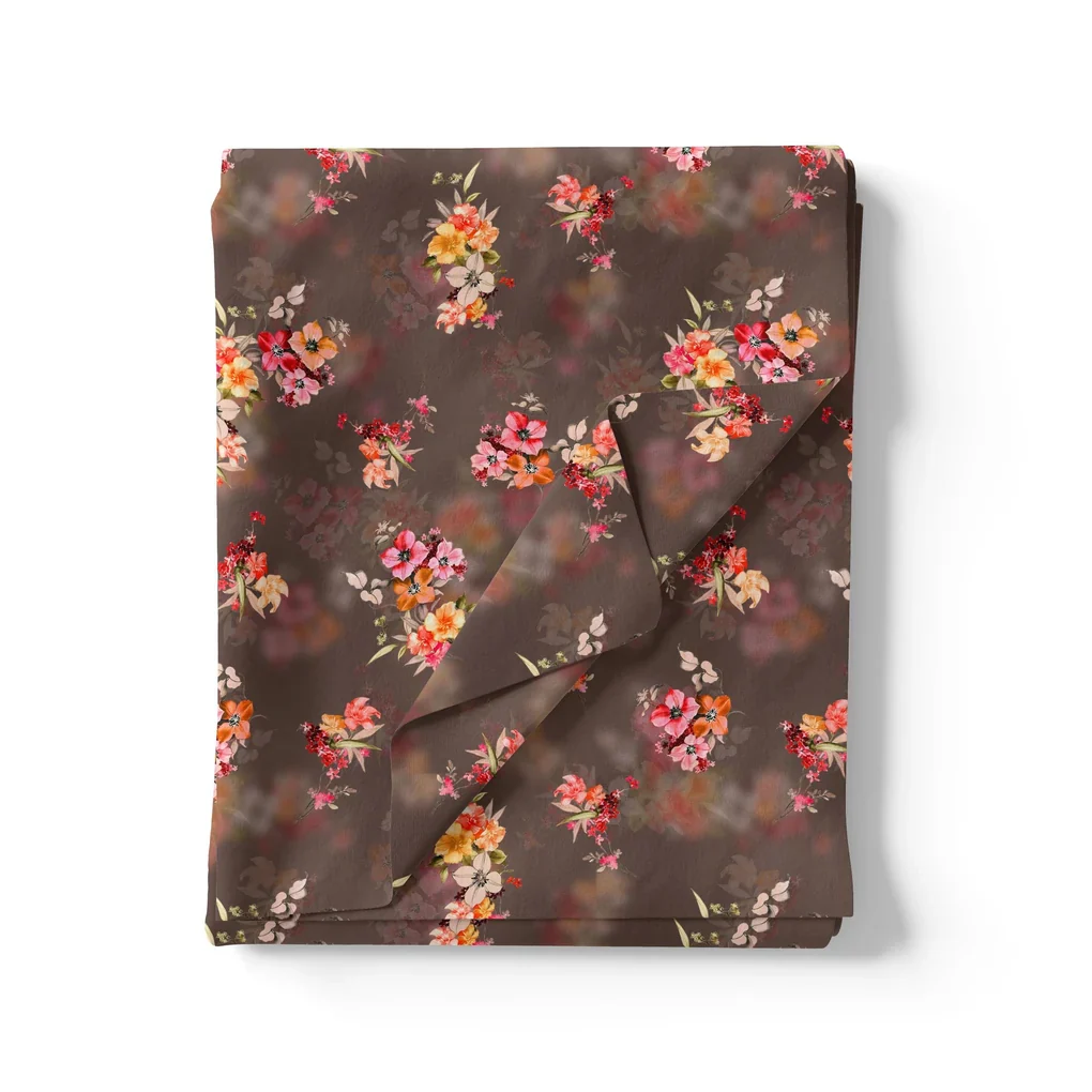 Three Colour Of Flower With Eucalyptus Leaves Digital Printed Fabric - Image 3
