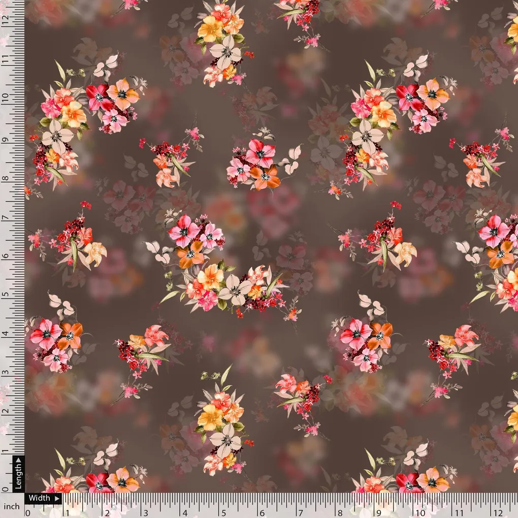 Three Colour Of Flower With Eucalyptus Leaves Digital Printed Fabric - Image 4