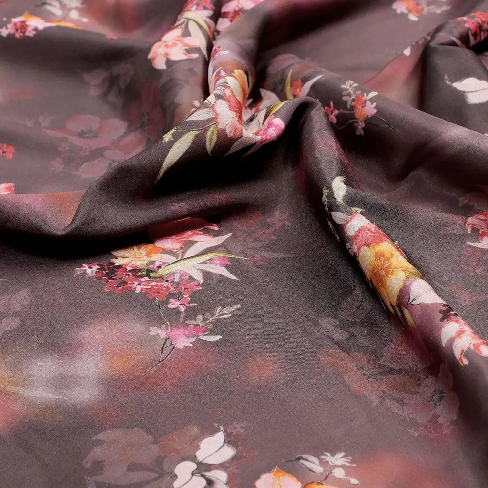 Three Colour Of Flower With Eucalyptus Leaves Digital Printed Fabric - Silk Crepe - Image 3