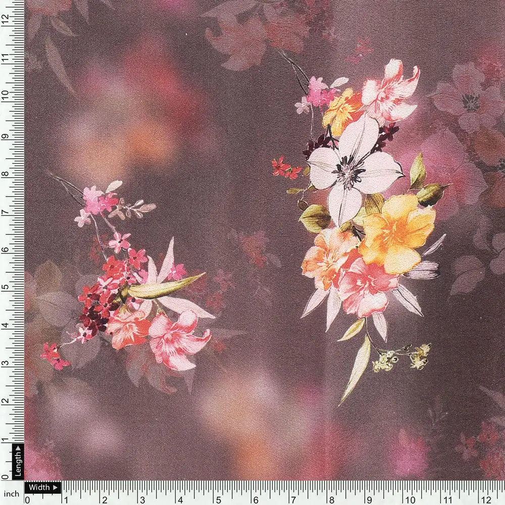 Three Colour Of Flower With Eucalyptus Leaves Digital Printed Fabric - Silk Crepe - Image 4