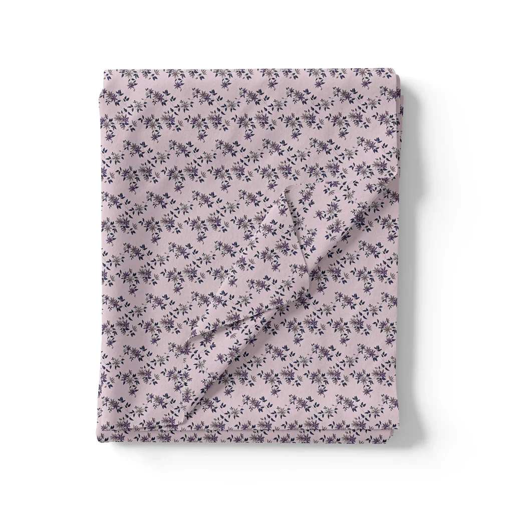 Tiny Blue Leaves With Flower Digital Printed Fabric - Image 3