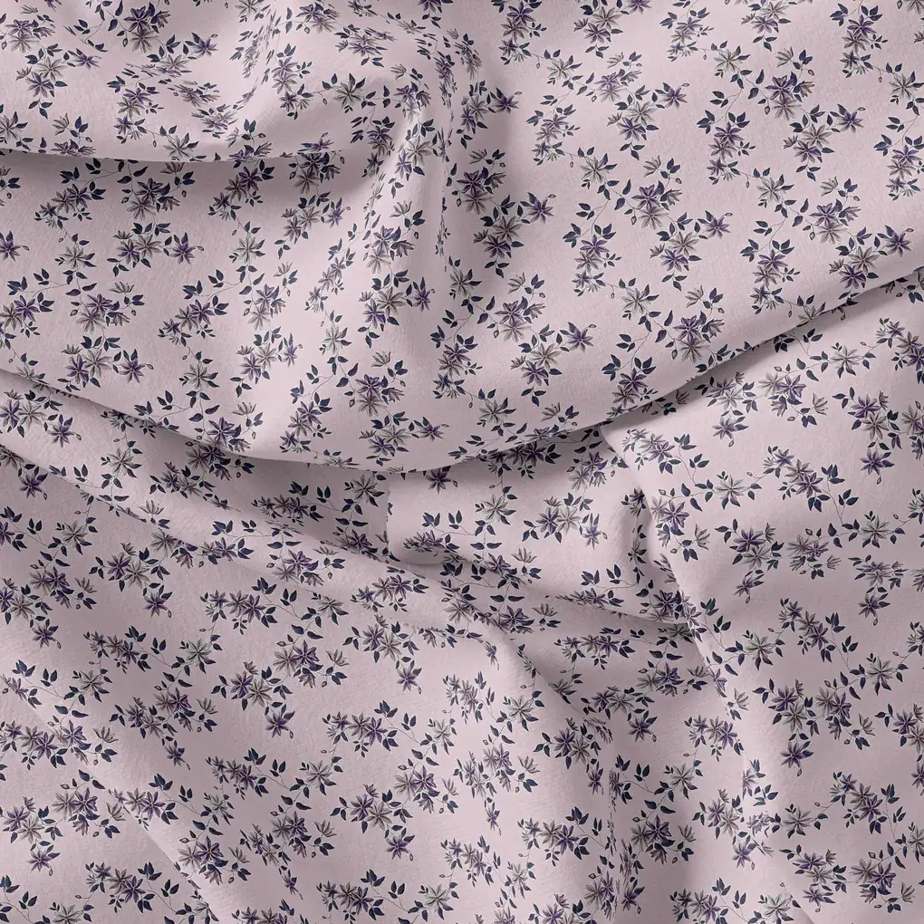 Tiny Blue Leaves With Flower Digital Printed Fabric - Image 4