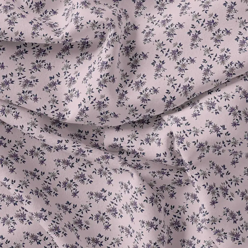 Tiny Blue Leaves With Flower Digital Printed Fabric - Weightless - Image 4
