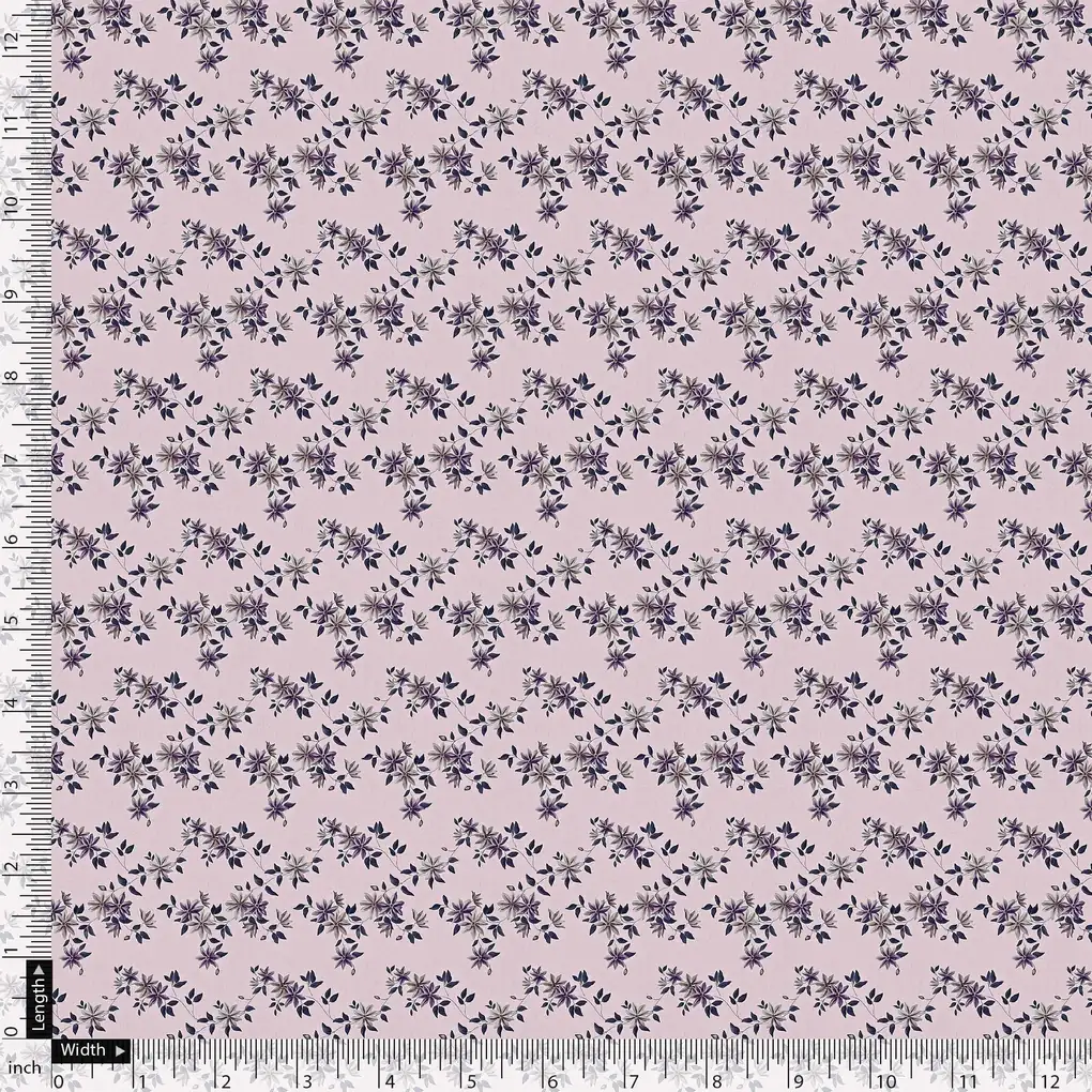 Tiny Blue Leaves With Flower Digital Printed Fabric - Weightless - Image 5