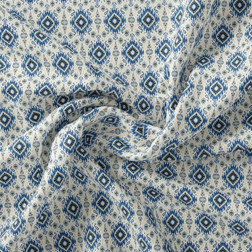 Tiny Blue Medallion Motif Digital Printed Fabric - Image 3