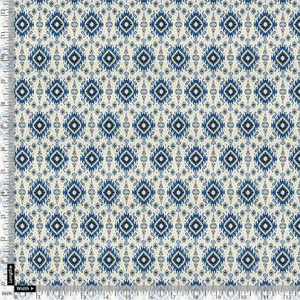 Tiny Blue Medallion Motif Digital Printed Fabric - Image 4