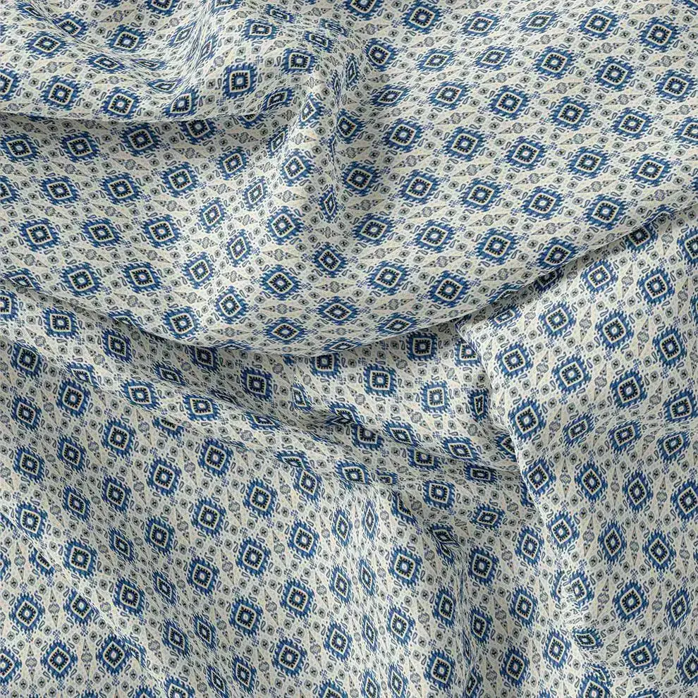 Tiny Blue Medallion Motif Digital Printed Fabric  - Japan Satin - Image 3