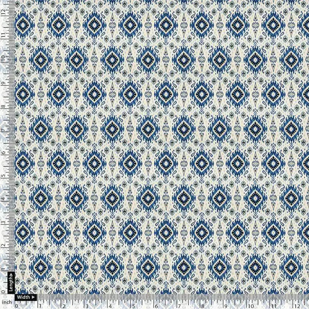 Tiny Blue Medallion Motif Digital Printed Fabric  - Japan Satin - Image 4