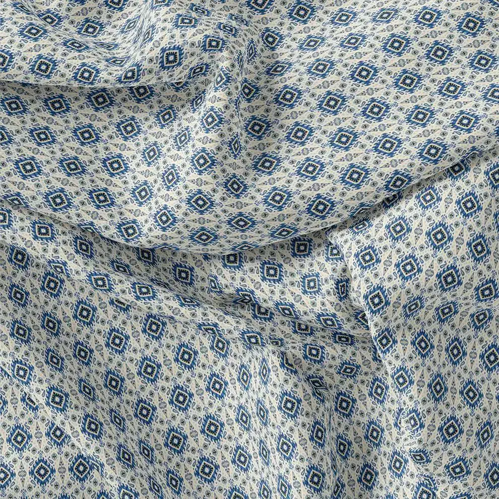 Tiny Blue Medallion Motif Digital Printed Fabric  - Pure Georgette - Image 3