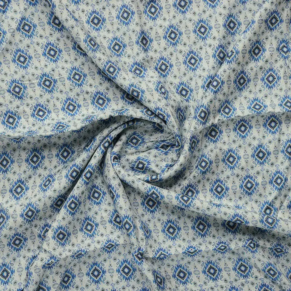 Tiny Blue Medallion Motif Digital Printed Fabric  - Pure Muslin - Image 2