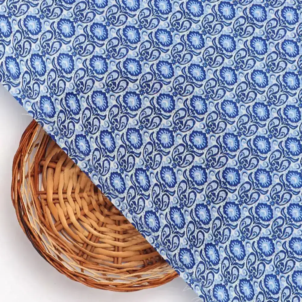 Tiny Blue Motif Allover Digital Printed Fabric - Muslin - Image 3