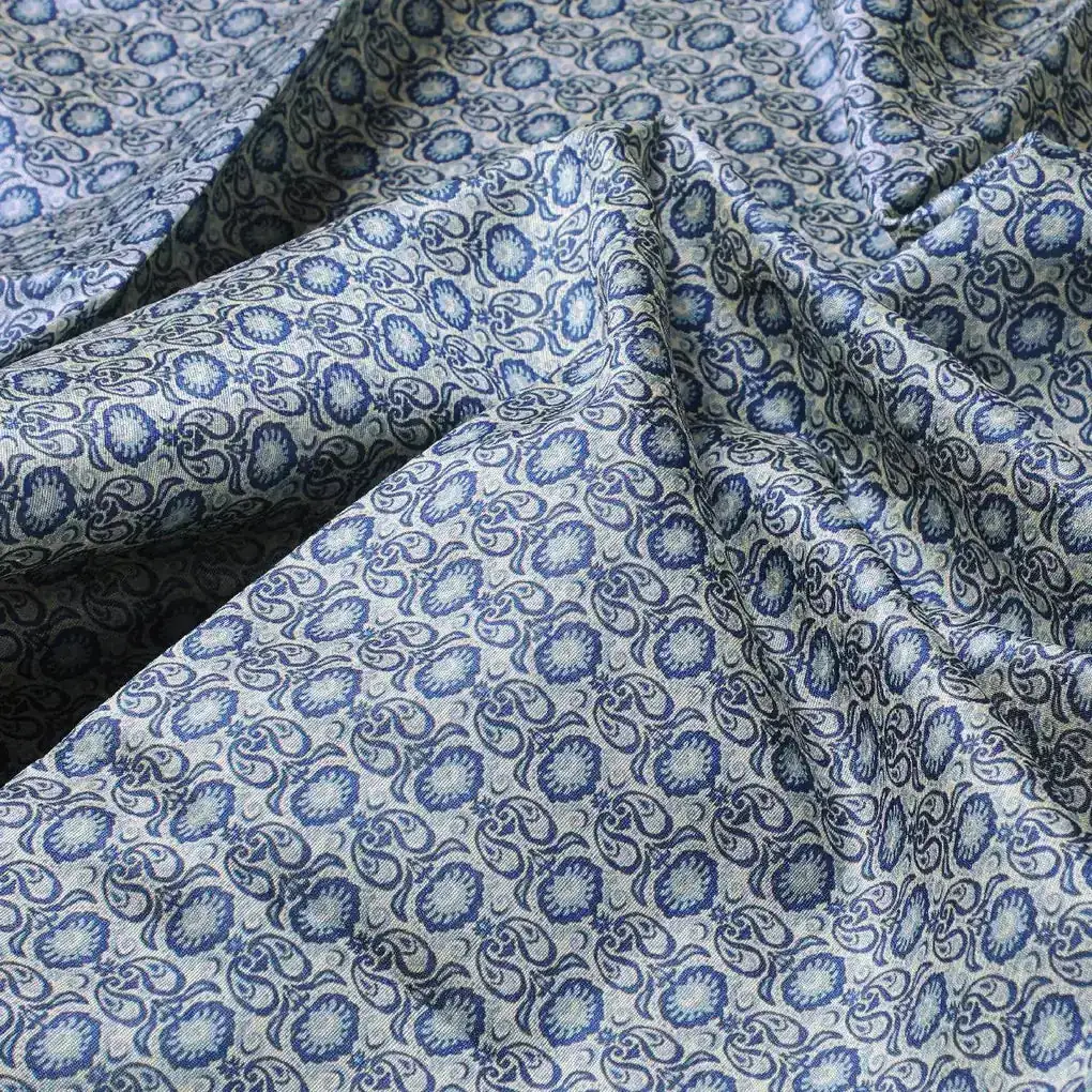 Tiny Blue Motif Allover Digital Printed Fabric - Tusser Silk - Image 3