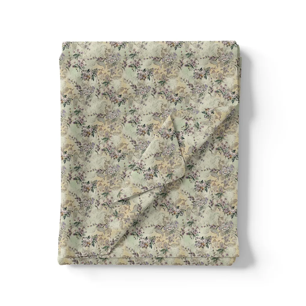 Tiny Border Paisley With Green Leaves Digital Printed Fabric - Image 3