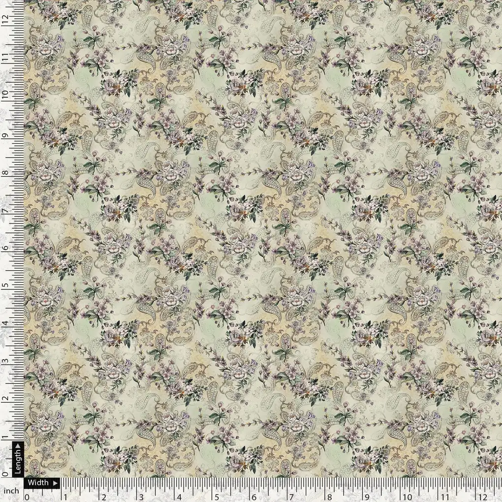 Tiny Border Paisley With Green Leaves Digital Printed Fabric - Image 5