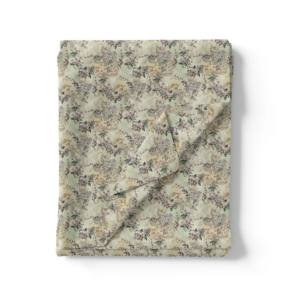 Tiny Border Paisley With Green Leaves Digital Printed Fabric - Pure Georgette - Image 3