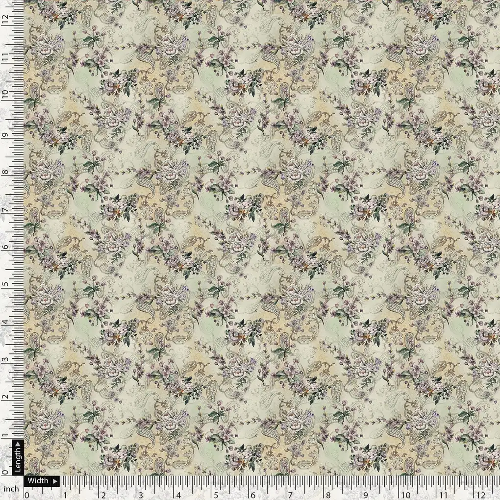 Tiny Border Paisley With Green Leaves Digital Printed Fabric - Pure Georgette - Image 5