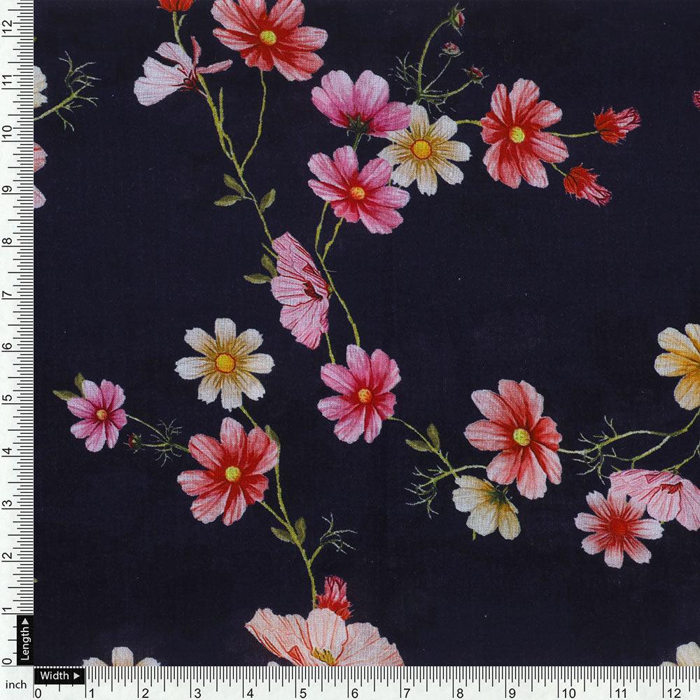 Tiny Colorfull Orchids Floral With Blue Background Digital Printed Fabric - Pure Cotton - Image 4