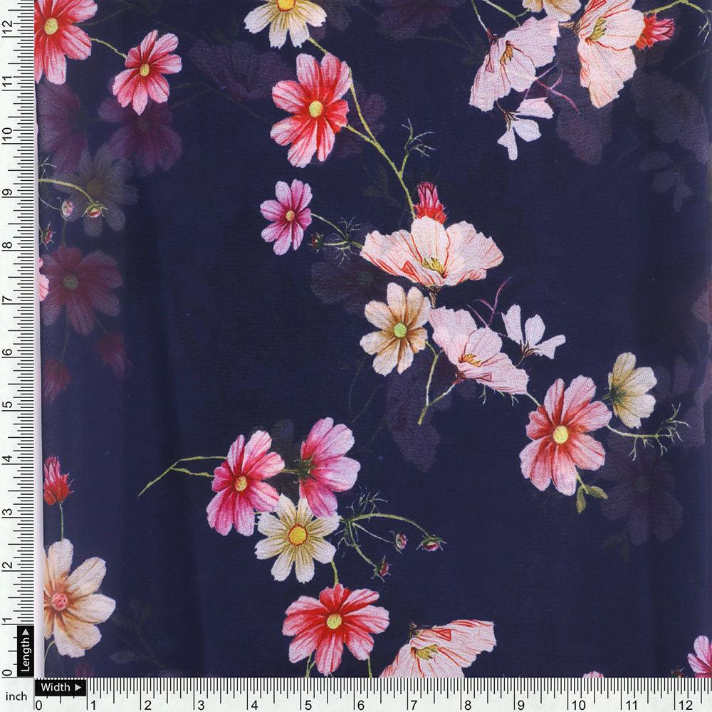 Tiny Colorfull Orchids Floral With Blue Background Digital Printed Fabric - Weightless - Image 4