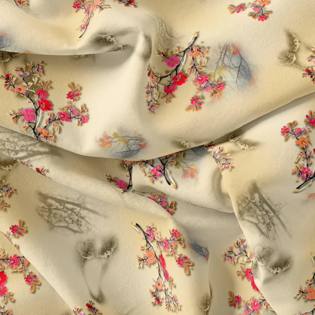 Tiny Colourful Primrose Flower Repeat Digital Printed Fabric - Image 4