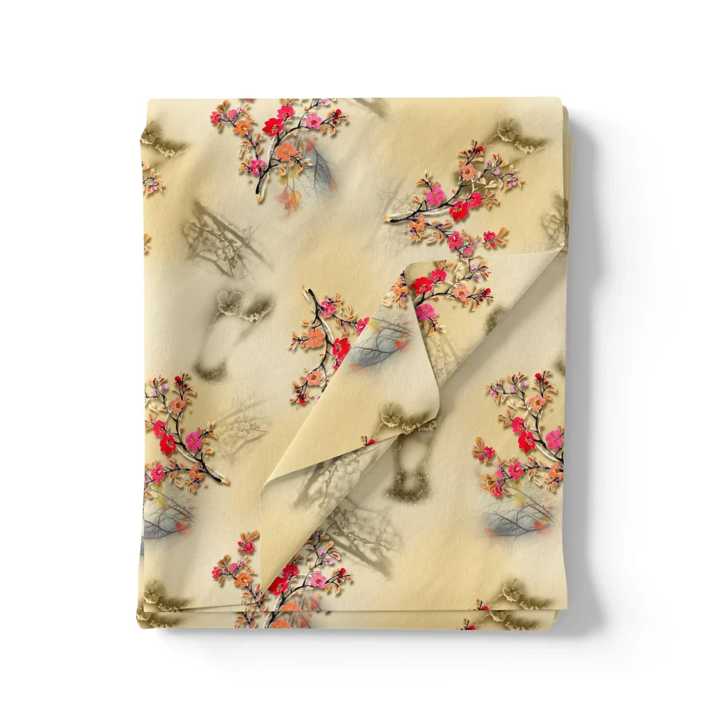 Tiny Colourful Primrose Flower Repeat Digital Printed Fabric - Silk Crepe - Image 3