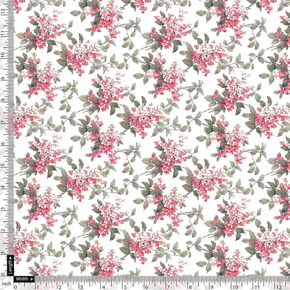 Tiny Daffodil Flower With Birch Leaves Digital Printed Fabric - Image 4
