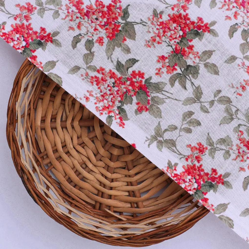 Tiny Daffodil Flower With Birch Leaves Digital Printed Fabric - Cotton - Image 2