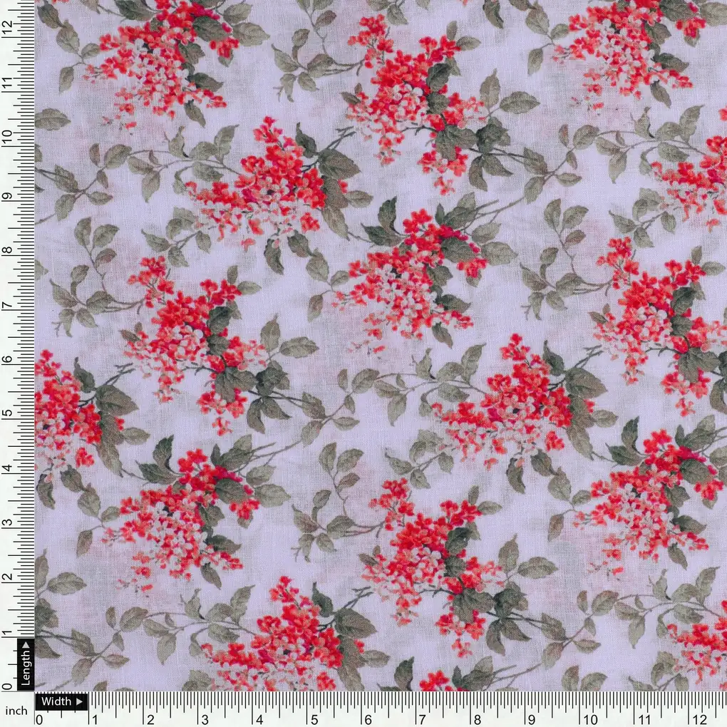 Tiny Daffodil Flower With Birch Leaves Digital Printed Fabric - Cotton - Image 4