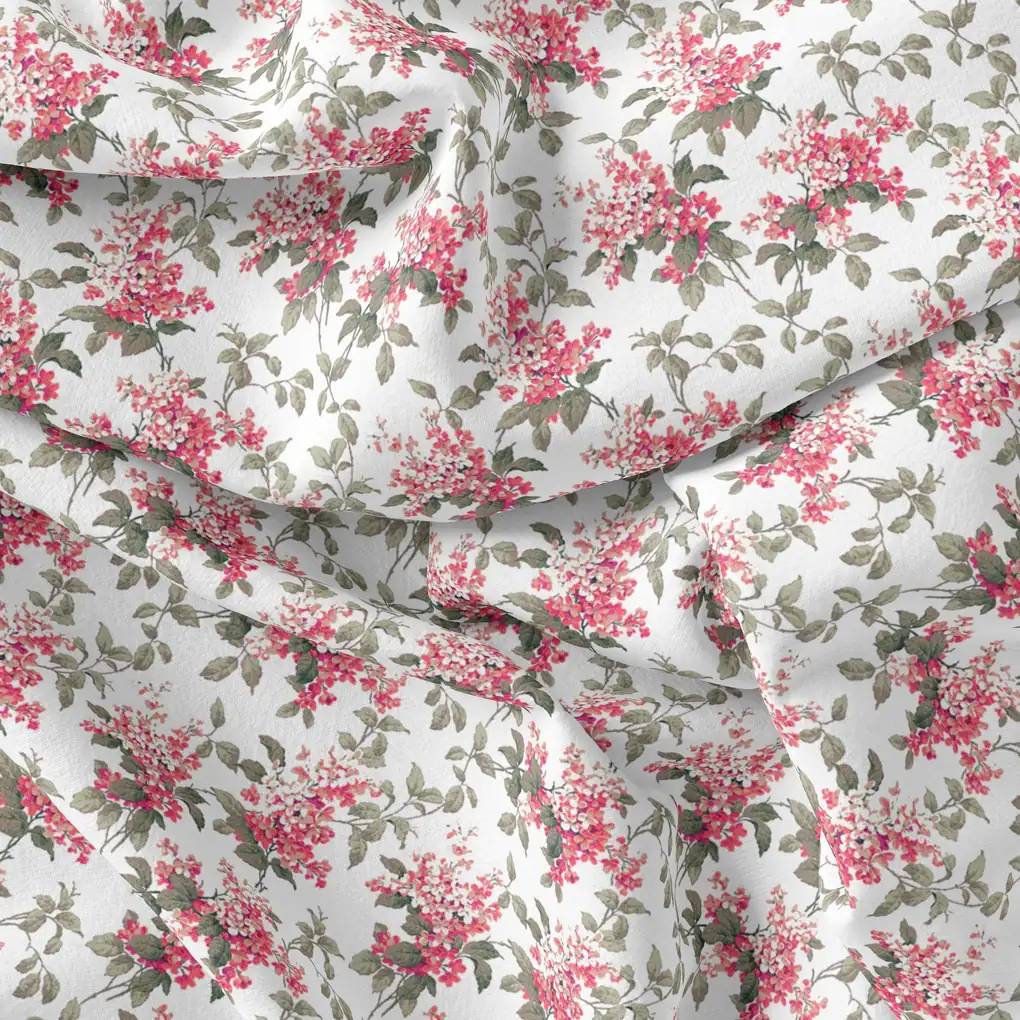 Tiny Daffodil Flower With Birch Leaves Digital Printed Fabric - Pure Georgette - Image 3