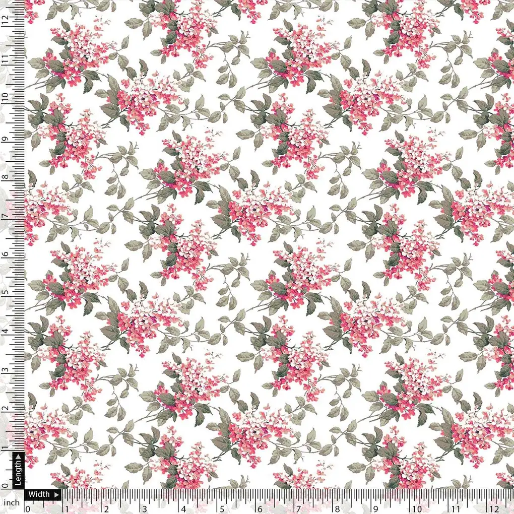 Tiny Daffodil Flower With Birch Leaves Digital Printed Fabric - Pure Georgette - Image 4
