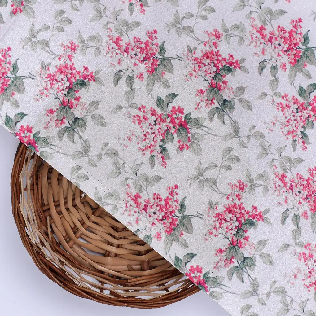 Tiny Daffodil Flower With Birch Leaves Digital Printed Fabric - Silk Crepe - Image 2