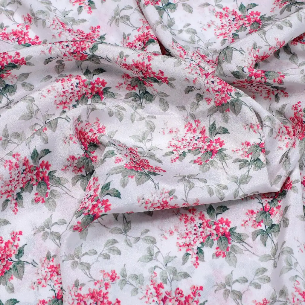 Tiny Daffodil Flower With Birch Leaves Digital Printed Fabric - Silk Crepe - Image 3