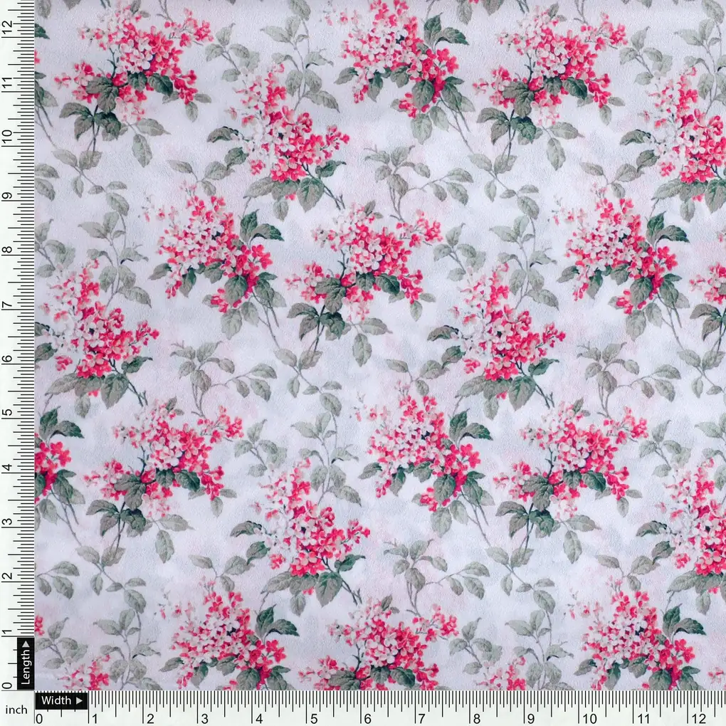 Tiny Daffodil Flower With Birch Leaves Digital Printed Fabric - Silk Crepe - Image 4