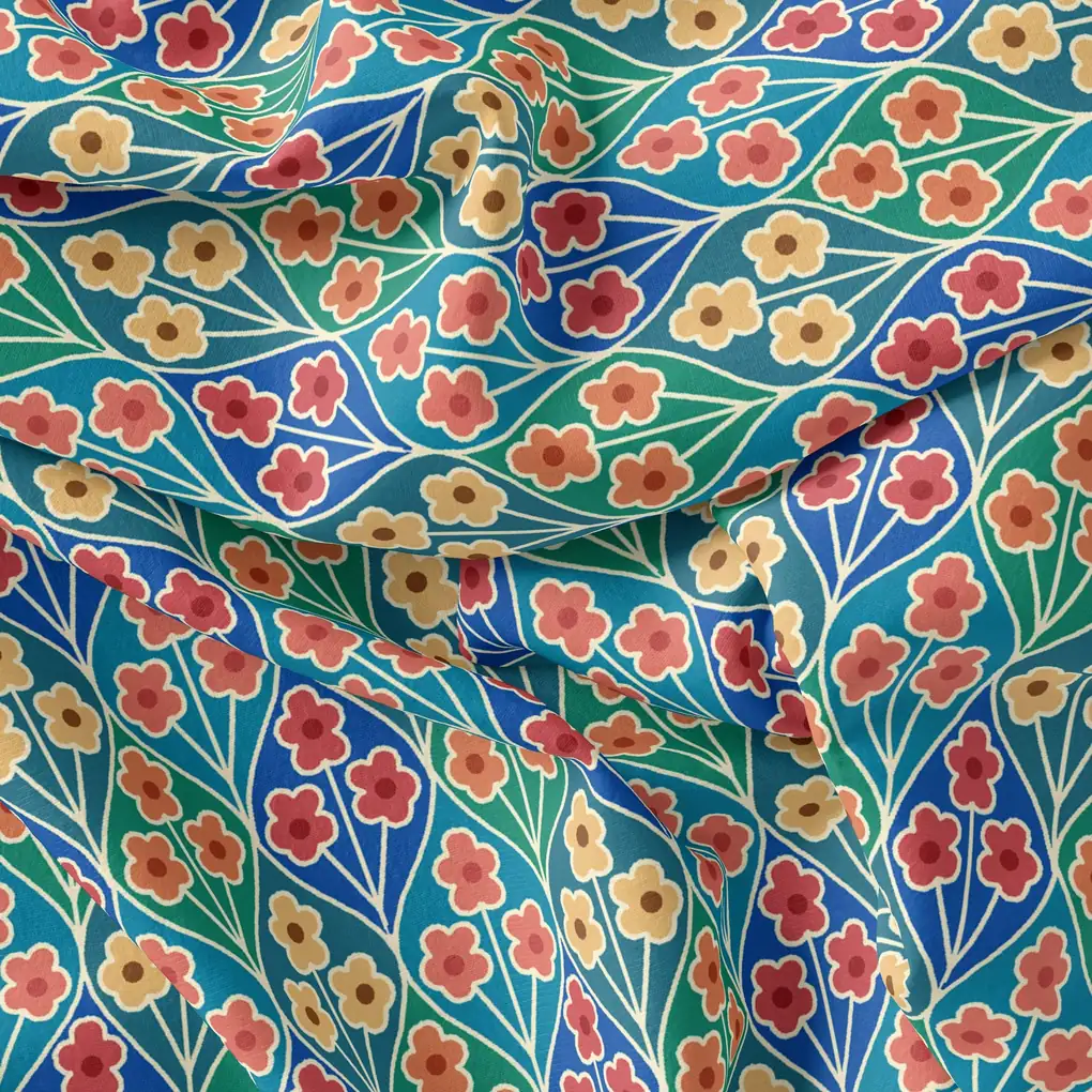 Tiny Decorative Allamanda Multicolour Digital Printed Fabric - Silk Crepe - Image 3