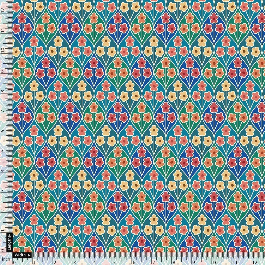 Tiny Decorative Allamanda Multicolour Digital Printed Fabric - Silk Crepe - Image 4