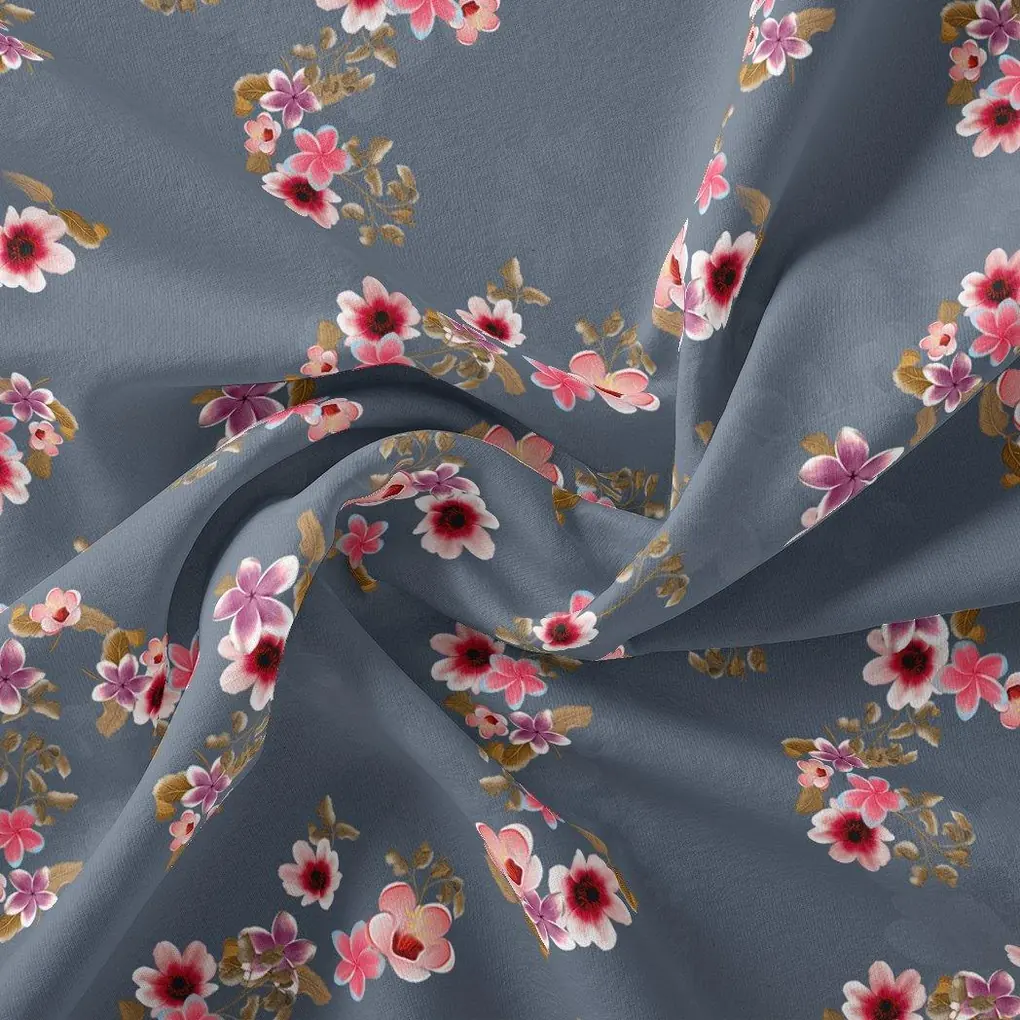 Tiny Flowers With Metal Grey Digital Printed Fabric - Image 3