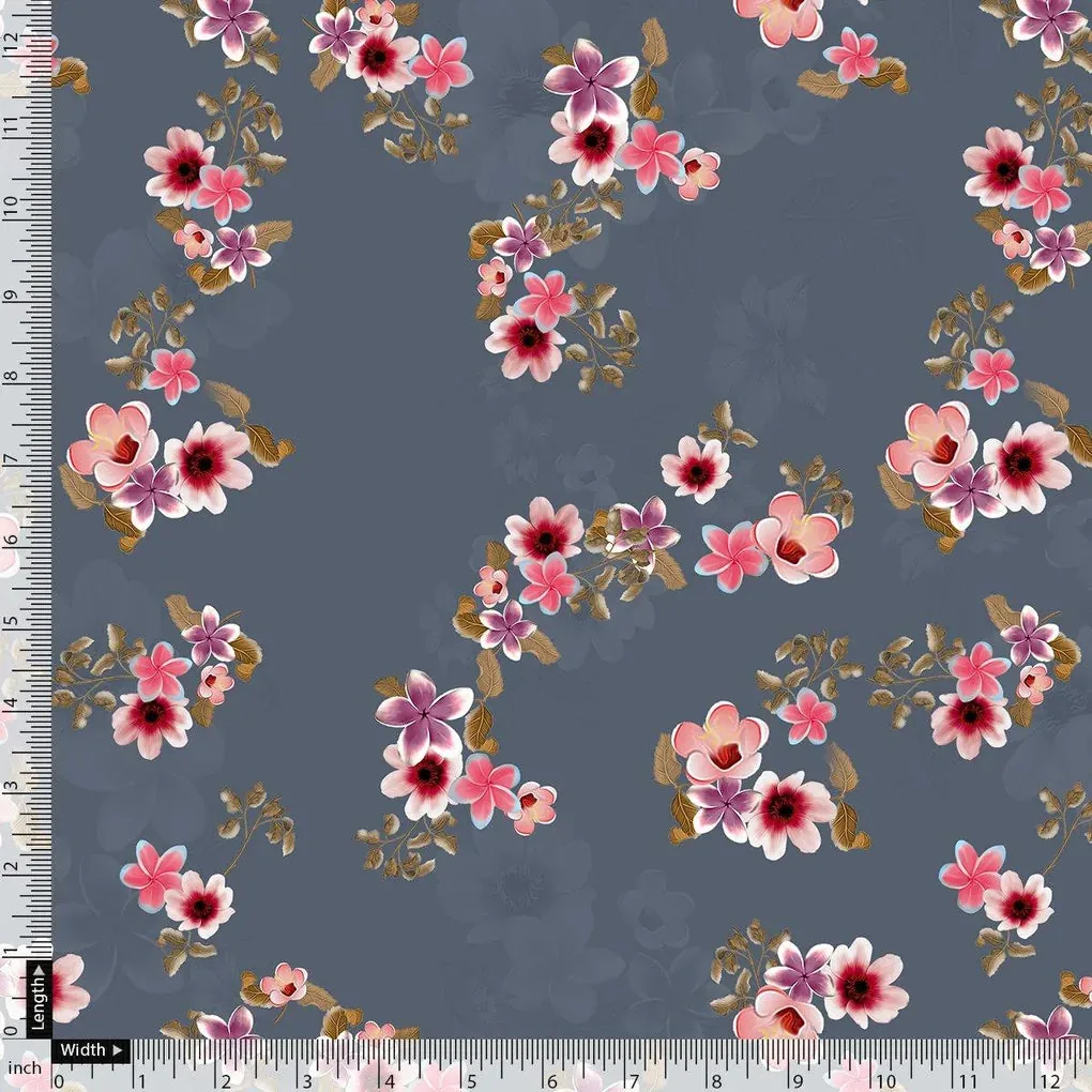 Tiny Flowers With Metal Grey Digital Printed Fabric - Upada Silk - Image 4
