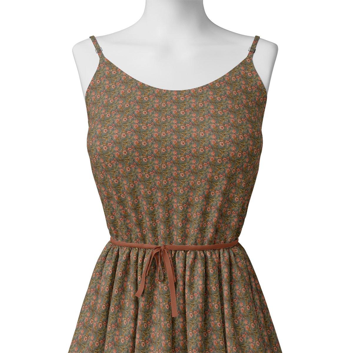 Tiny Golden Branch With Burnt Umber Roses Digital Printed Fabric - Tusser Silk - Image 2