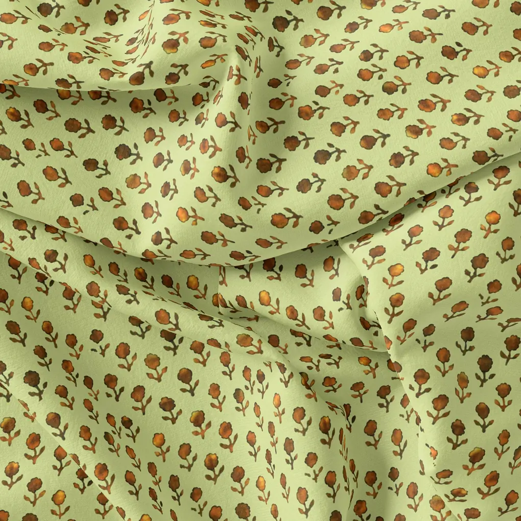 Tiny Golden Flower With Deco Colour Digital Printed Fabric - Pure Muslin - Image 3
