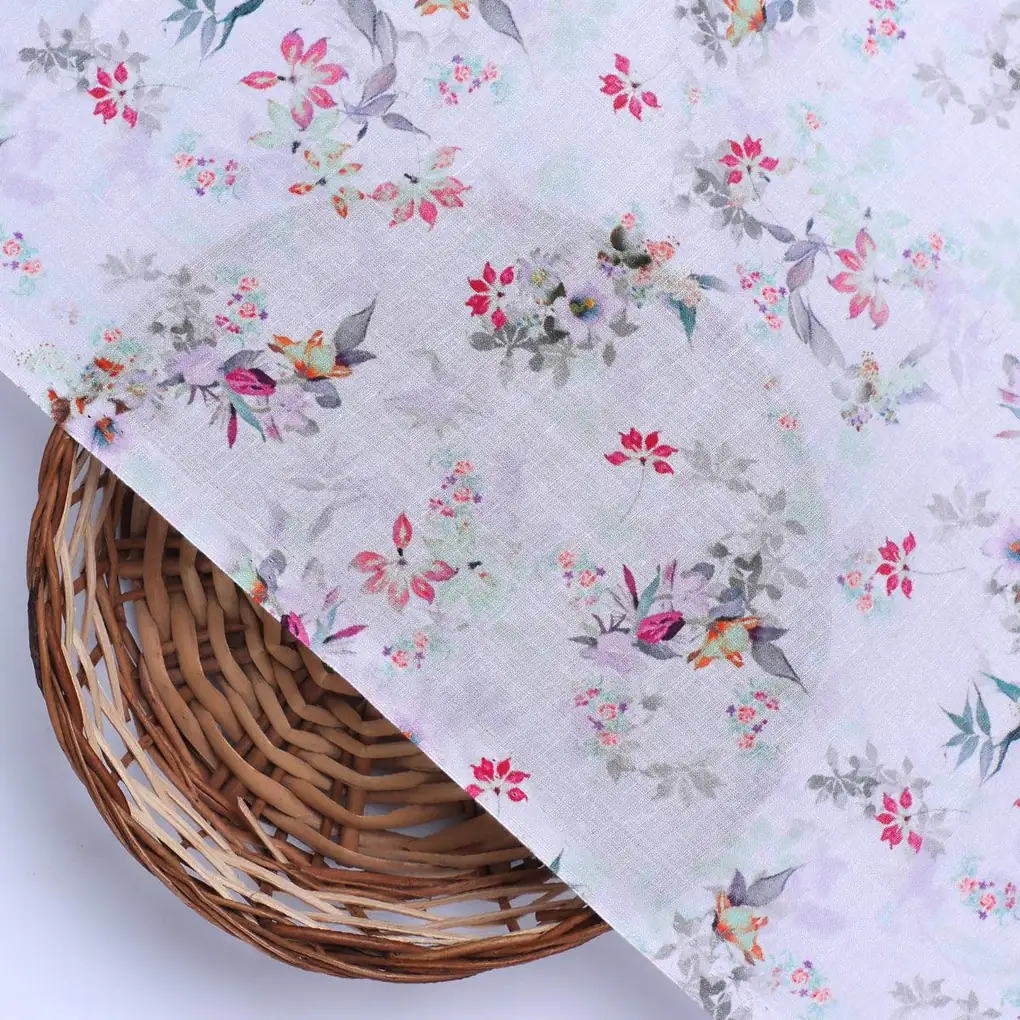 Tiny Iris With Leaves Digital Printed Fabric - Cotton - Image 2